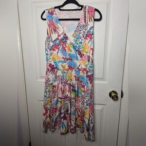 Fresh Produce Womens Dress Pockets Sleeveless White Floral A-Line Size Large
